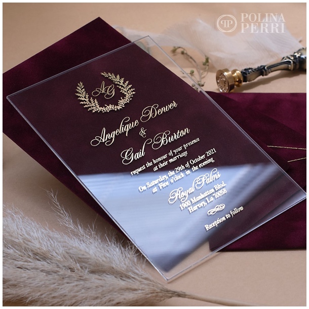 Acrylic Burgundy Wedding Invitations