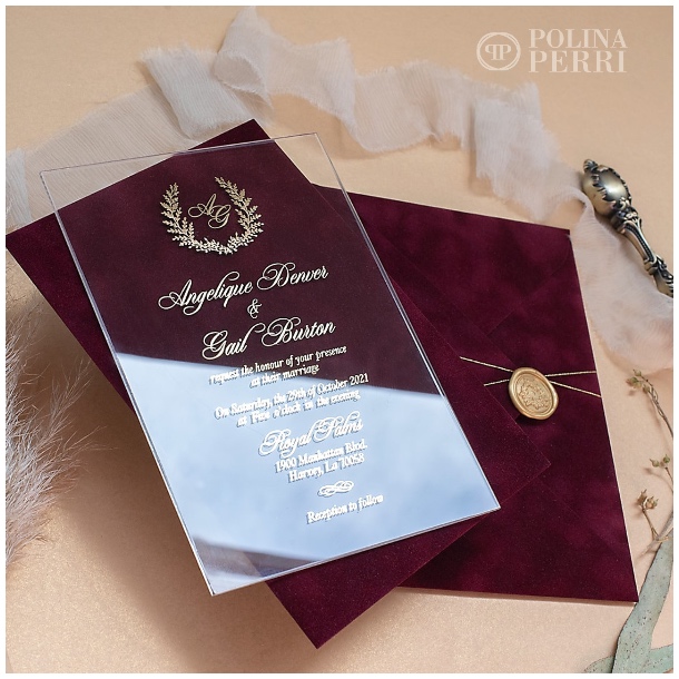 Acrylic Burgundy Wedding Invitation