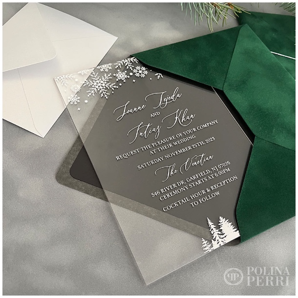 acrylic winter invitations green