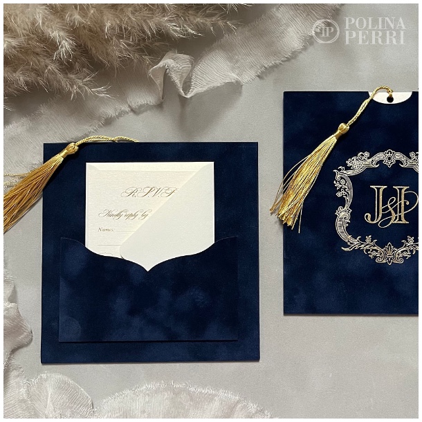 blue velvet wedding invitations gold