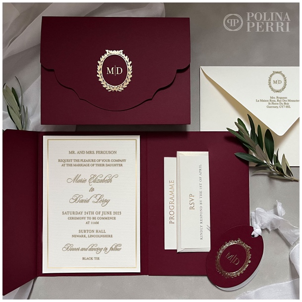 burgundy pocketfold invitations