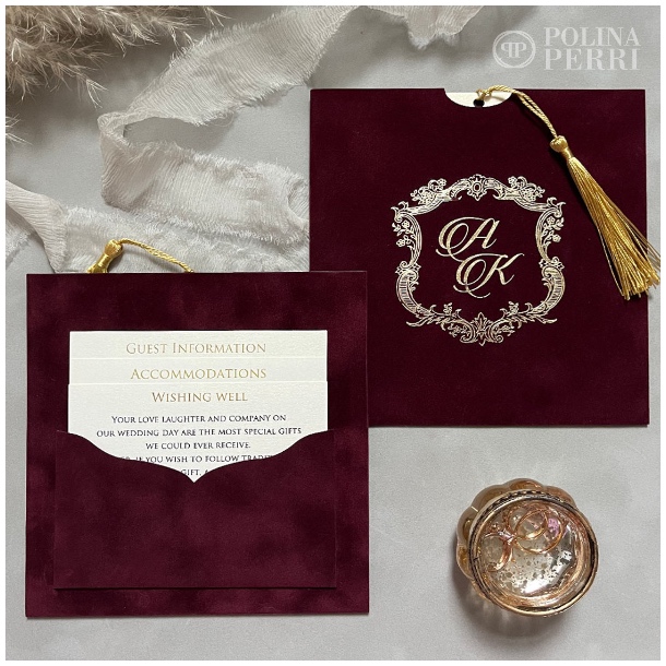 burgundy wedding invitations pocket