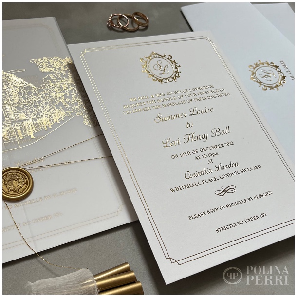 foil pressed wedding invitations Corinthia
