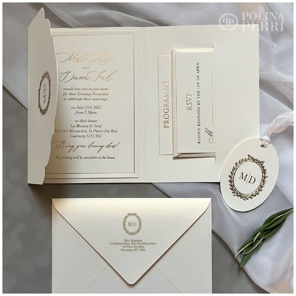 folded wedding invitations with pocket