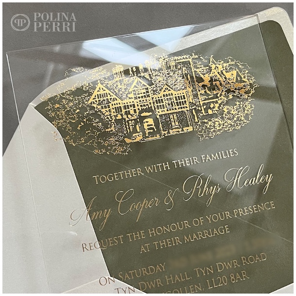 gold foil venue acrylic invitations