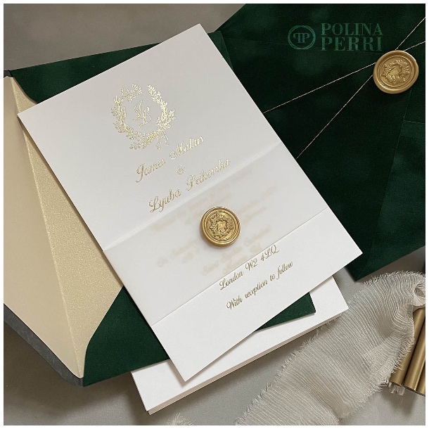 gold green luxury wedding invitations