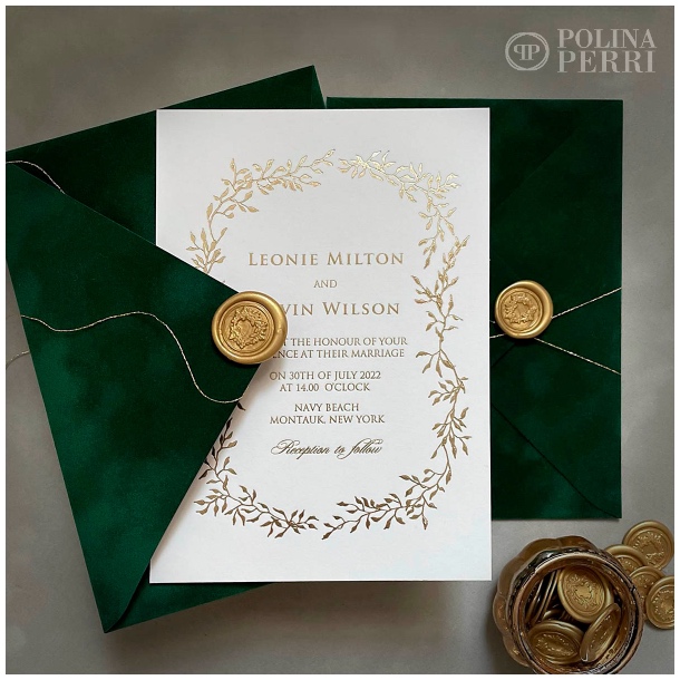 green gold wedding invitations