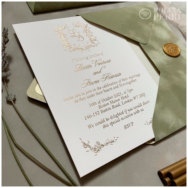 letterpress wedding invitations gold