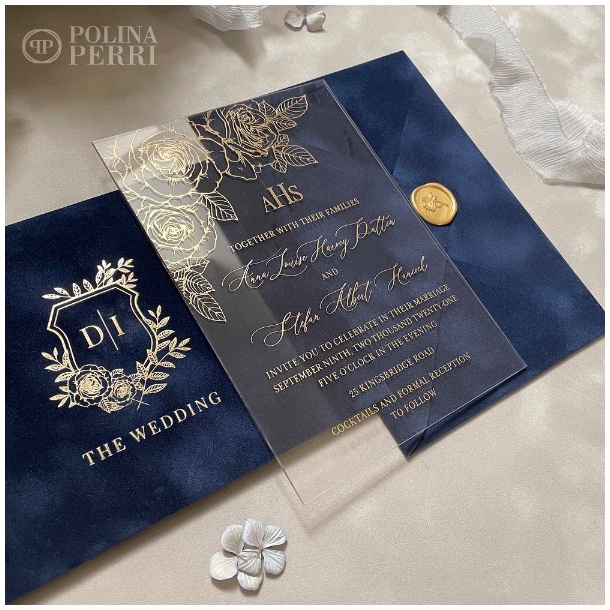 luxury navy blue wedding invitations