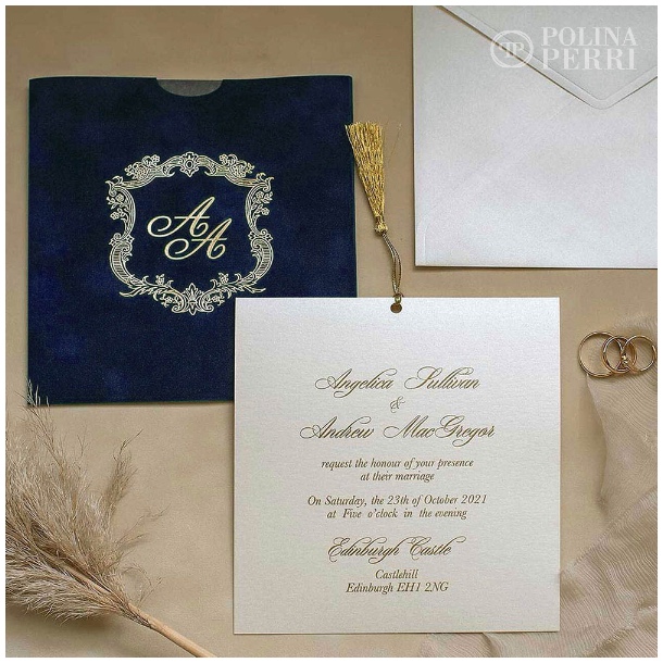 navy blue luxury wedding invites
