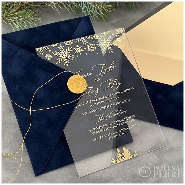 navy gold winter wedding invitations