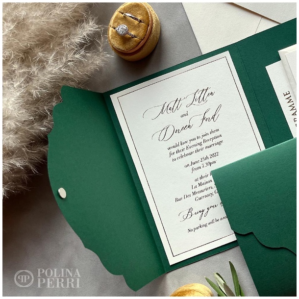 pocketfold wedding invitations green