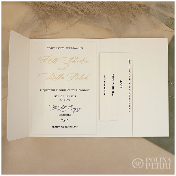 pocketfold wedding invitations sage green