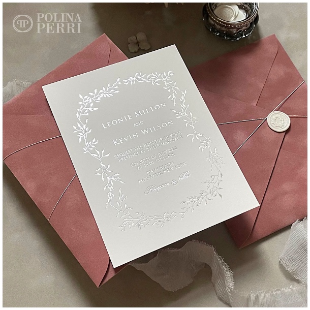 silver dusty pink invitations