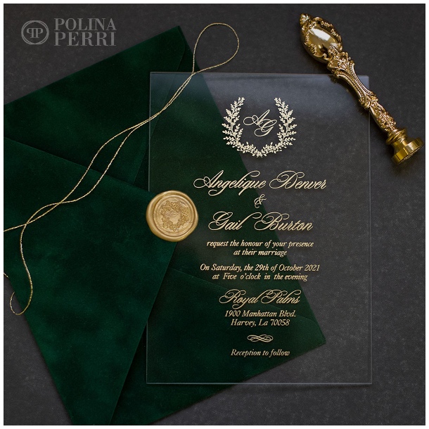 Velvet Emerald Green wedding invitations