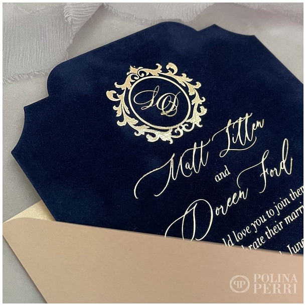 vintage blue gold invites