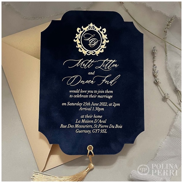 vintage navy blue wedding invitations