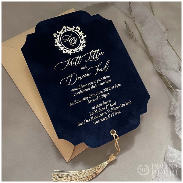 vintage velvet navy blue invitations