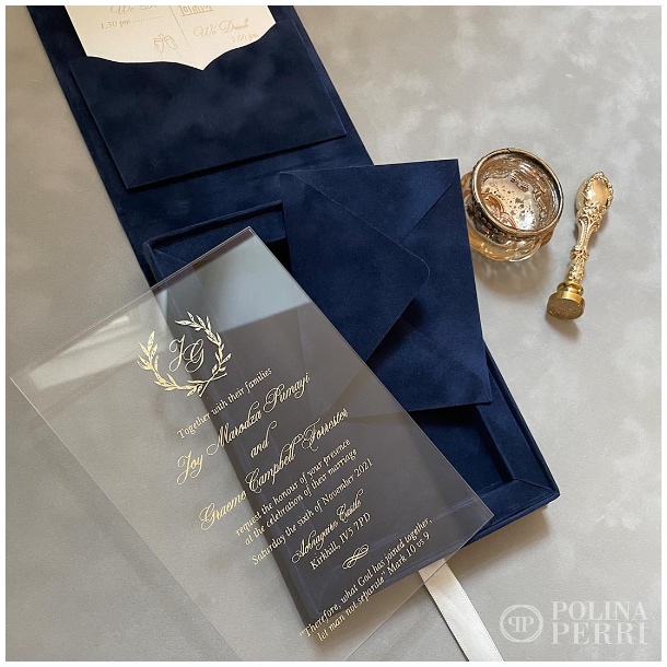 Wedding invitation boxed gold foil