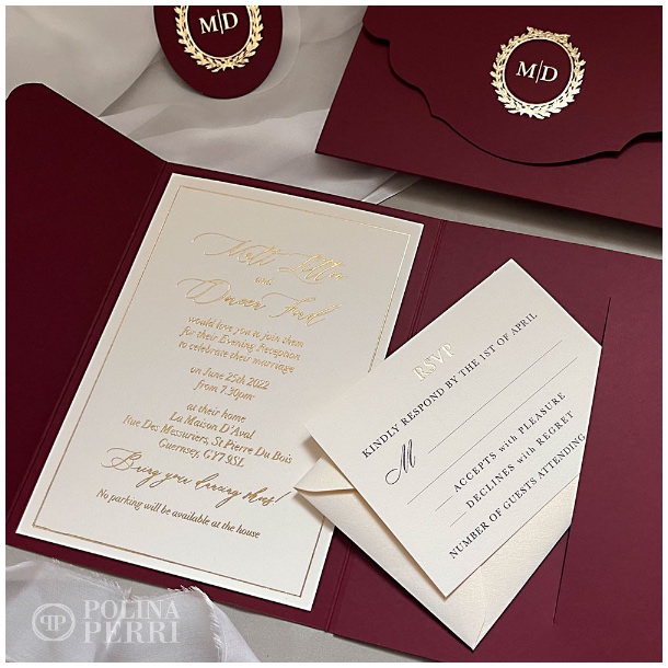 Cecile Burgundy And Gold Wedding Invitations Polina Perri New York