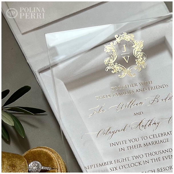 white velvet wedding invitation boxed