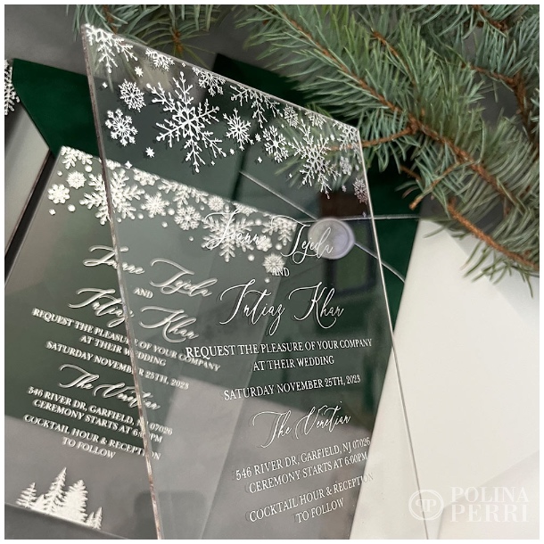 winter acrylic invitations green