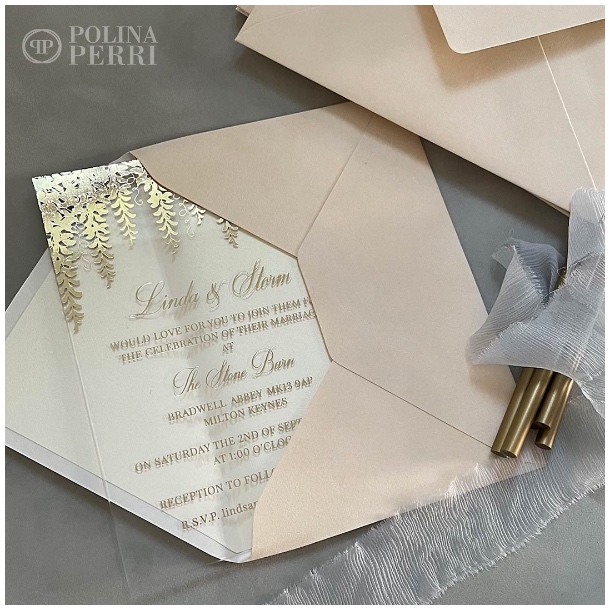 wisteria gold foil wedding invitations