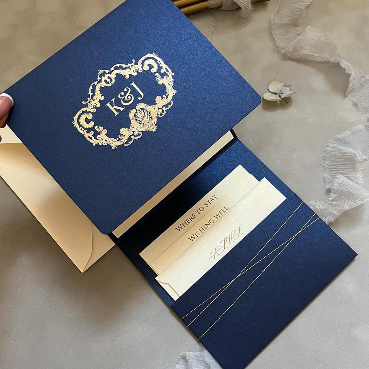 Blue-pocket-fold-wedding-invitation