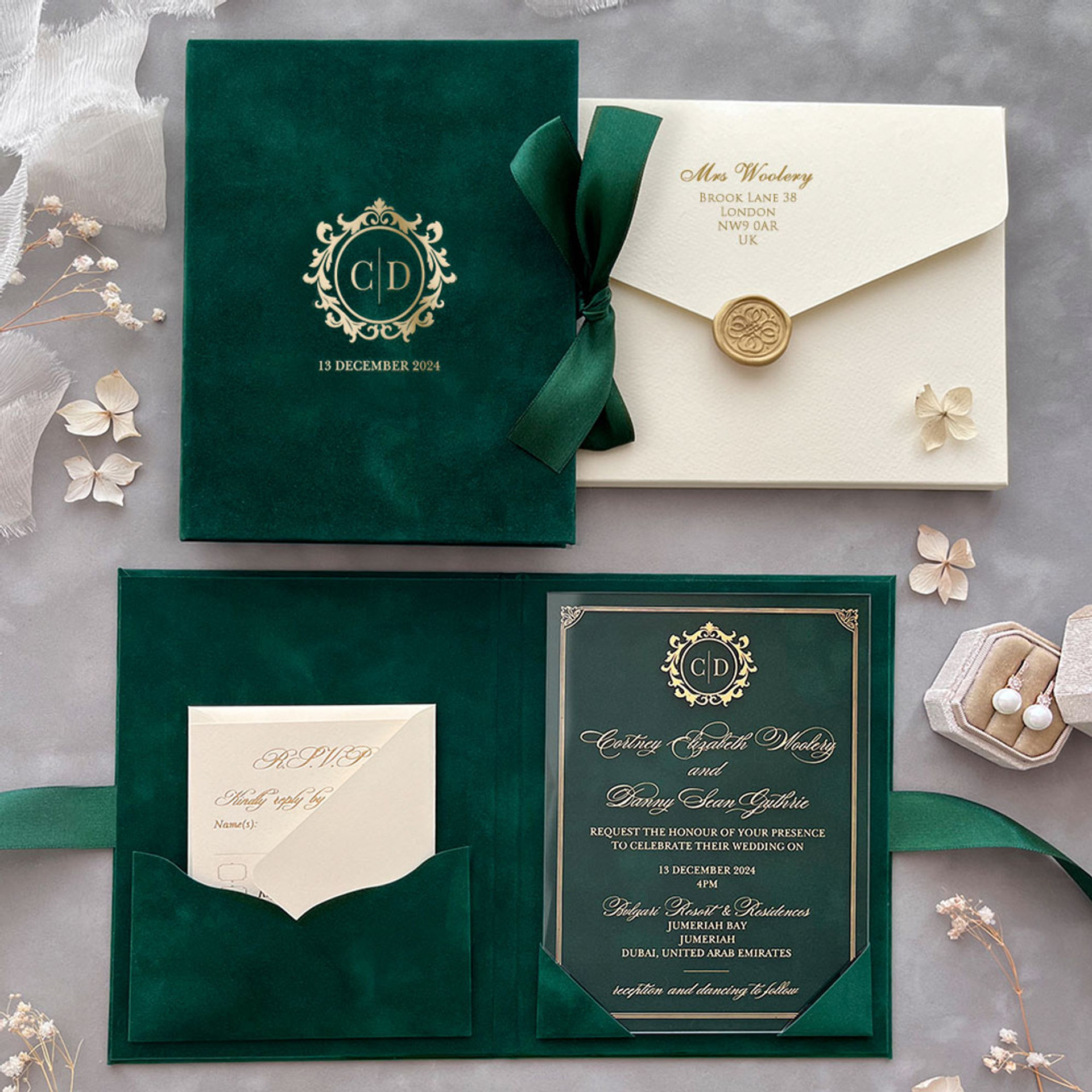 Green-velvet-folio-invitations
